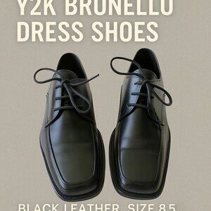 SZ 8.5  BLACK  LEATHER DRESS / CASUAL SHOES by BRUNELLO, Made in Italy